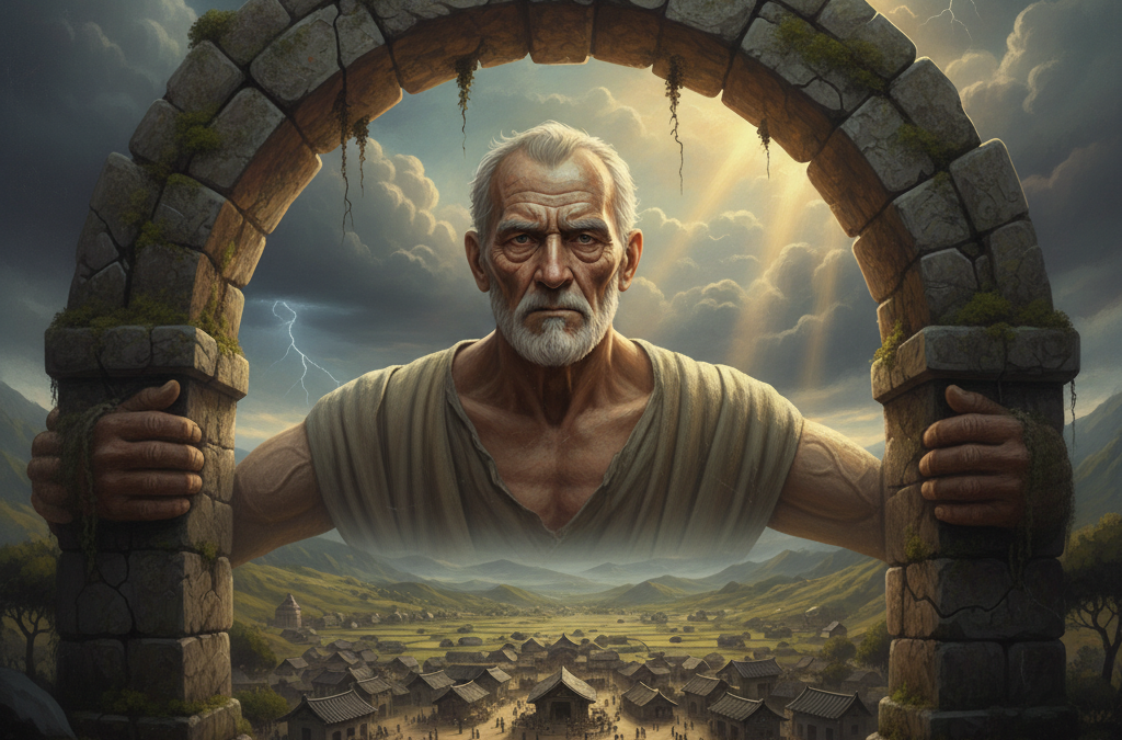 A father figure -- patriarch -- supporting his community like a strong arch